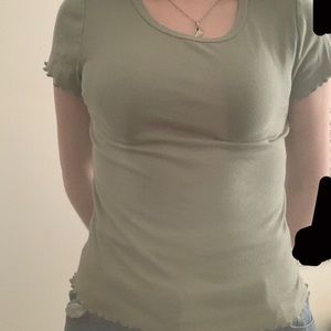 Greenish blue ruffle short sleeve top